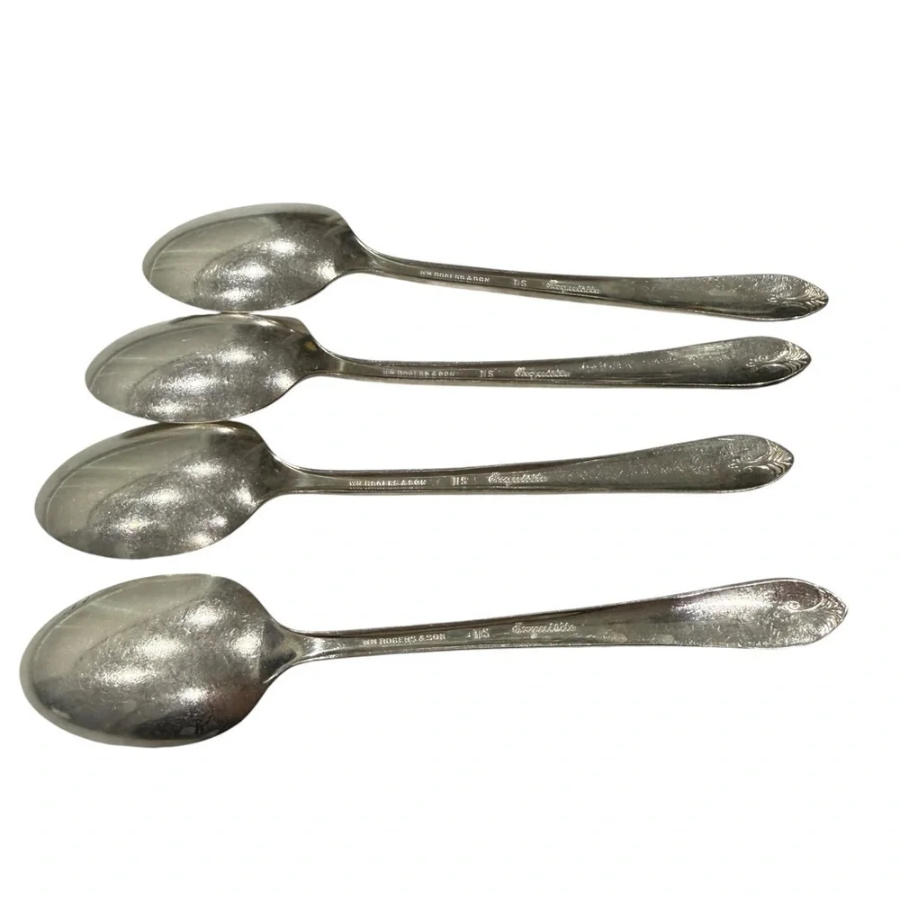 William Rogers & Son Exquisite Pattern Set of 4 Teaspoons 6 inch Silver Plate